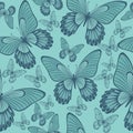 Butterflies in Coral and Turqoisel Green Backround seamless pattern