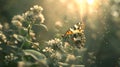 Butterflies dance amid flowers collecting pollen in the nature Royalty Free Stock Photo