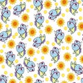 Butterflies and dandelions . Summer seamless pattern. Vector illustration