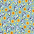 Butterflies and dandelions . Summer seamless pattern. Vector illustration