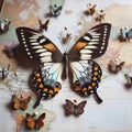 Butterflies pinned to World map