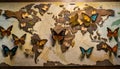 Butterflies pinned to World map
