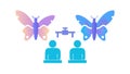 Butterflies, Drones People Vector - Nature Tech Interaction, vector design Generative AI Royalty Free Stock Photo