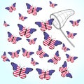 Butterflies with the flag of USA and landing net