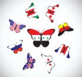 Butterflies with flags of countries. Royalty Free Stock Photo