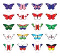 Butterflies with flags of the countries Royalty Free Stock Photo