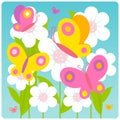 Butterflies and flowers. Vector illustration