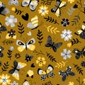 Butterflies and flowers flat vector seamless pattern