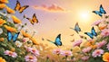 Evening sunset flowers blooming butterfly artistic expression