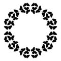 Butterflies frame. Circular pattern, border. Wreath of black butterflies isolated on white.