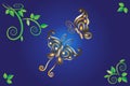 Butterflies golden color with floral ornaments Royalty Free Stock Photo