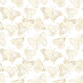 Butterflies golden foil seamless pattern. Vector background for textile, fabric, wallpaper, scrapbook. Insects with