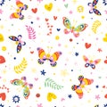 Butterflies hearts nature seamless pattern Royalty Free Stock Photo