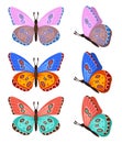 Butterflies isolated on white background. Colored butterflies. Pretty vector butterfly set with spring palette for child Royalty Free Stock Photo