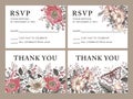 Wedding invitation Beautiful flowers Poppy Poppies Dogrose Rosehip Vintage greeting card Frame Drawing engraving Thank You retro Royalty Free Stock Photo