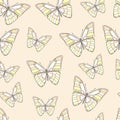 Butterflies on an orange background. Vector set illustration. Insects art drawing. Seamless pattern for fabric design