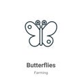 Butterflies outline vector icon. Thin line black butterflies icon, flat vector simple element illustration from editable gardening