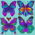 Butterflies with a psychedelic and trippy color scheme. The color schemes will be neon and electric. Ai Generated