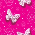 Butterflies on Punchy Pink Background-Butterfly Garden,seamless repeat pattern Royalty Free Stock Photo