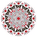 Butterflies and Red Floral Vines Mandala