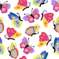 Butterflies seamless repeating pattern. Colorful butterfly background for fabric, wallpaper, packaging. Royalty Free Stock Photo
