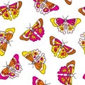 Butterflies seamless vector background. Butterfly insect pattern repeat tile. Hand drawn colorful summer spring design for fabric Royalty Free Stock Photo