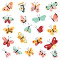 Butterflies, set of hand drawn collection on isolated white background. Vector illustrations. Creative Fluttering Royalty Free Stock Photo