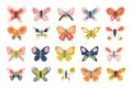 Butterflies, set of hand drawn collection on isolated white background Royalty Free Stock Photo