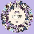 Butterflies set, space for text on pink background Royalty Free Stock Photo