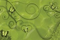 Flying Butterflies, Creeping Vines, Twinkling Hearts, Floating Bubbles, Flowers & Leaves of a Fantasy World in Green Royalty Free Stock Photo