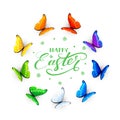 Butterflies on white Easter background Royalty Free Stock Photo