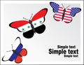 Butterflis with flags of Russia, USA and Syria