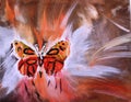 Butterfly on abstract sandstorm painting
