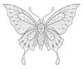 Butterfly. Adult antistress coloring page. Black and white hand drawn doodle for coloring book