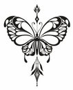 Butterfly with arrow. Minimal tattoo tith butterfly. Vector illustration