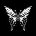 Butterfly art Illustration hand drawn black and white vector for tattoo, sticker, logo Royalty Free Stock Photo