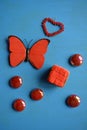 Butterfly art red heart and stones Royalty Free Stock Photo