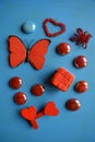 Butterfly art red heart and stones Royalty Free Stock Photo