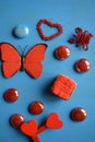 Butterfly art red heart and stones Royalty Free Stock Photo