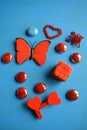 Butterfly art red hearts and stones Royalty Free Stock Photo