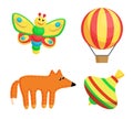 Butterfly and Balloon Toys Set Vector Illustration