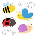 Butterfly, bee bumblebee, snail cochlea, lady bug ladybird flying insect icon set. Cute cartoon kawaii funny baby character.