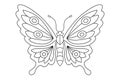 Butterfly black white isolated sketch illustration. Coloring page for kids and adults. Royalty Free Stock Photo