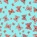 Butterfly on blue, red and white background