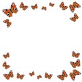 Butterfly border. Butterfly frame. European Peacock Inachis io Royalty Free Stock Photo