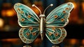 A butterfly brooch with turquoise and gold, AI