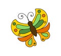 Butterfly character Vector color doodle illustration isolated on white background