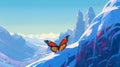 butterfly in a chilly snow mountain