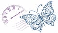 Butterfly with clock time element wings graphic vector design Generative AI Royalty Free Stock Photo
