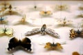 Butterfly collection. Privet hawk moth in focus